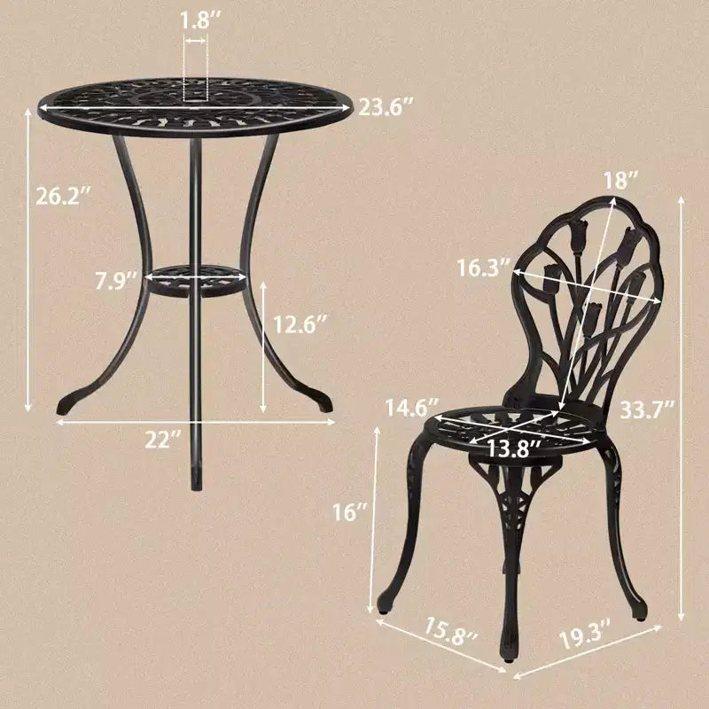 Outdoor 3-Piece Cast Aluminum Tulip Bistro Set