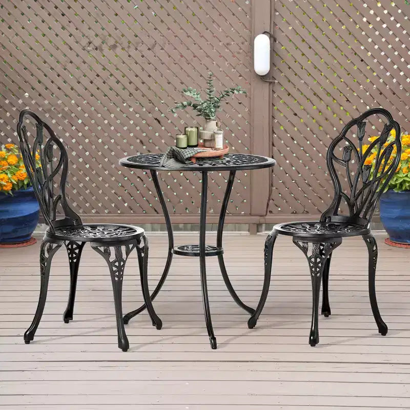 Outdoor 3-Piece Cast Aluminum Tulip Bistro Set