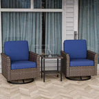 EAGLE PEAK Ocean Vista 3 Piece Outdoor Wicker Bistro Set, Variated Wicker Conversation Swivel Chair Set with Side Table