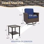 EAGLE PEAK Ocean Vista 3 Piece Outdoor Wicker Bistro Set, Variated Wicker Conversation Swivel Chair Set with Side Table