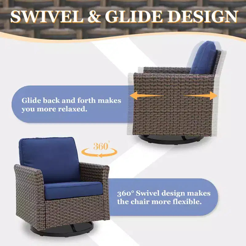EAGLE PEAK Ocean Vista 3 Piece Outdoor Wicker Bistro Set, Variated Wicker Conversation Swivel Chair Set with Side Table