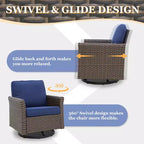 EAGLE PEAK Ocean Vista 3 Piece Outdoor Wicker Bistro Set, Variated Wicker Conversation Swivel Chair Set with Side Table