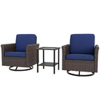 EAGLE PEAK Ocean Vista 3 Piece Outdoor Wicker Bistro Set, Variated Wicker Conversation Swivel Chair Set with Side Table