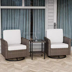 EAGLE PEAK Ocean Vista 3 Piece Outdoor Wicker Bistro Set, Variated Wicker Conversation Swivel Chair Set with Side Table