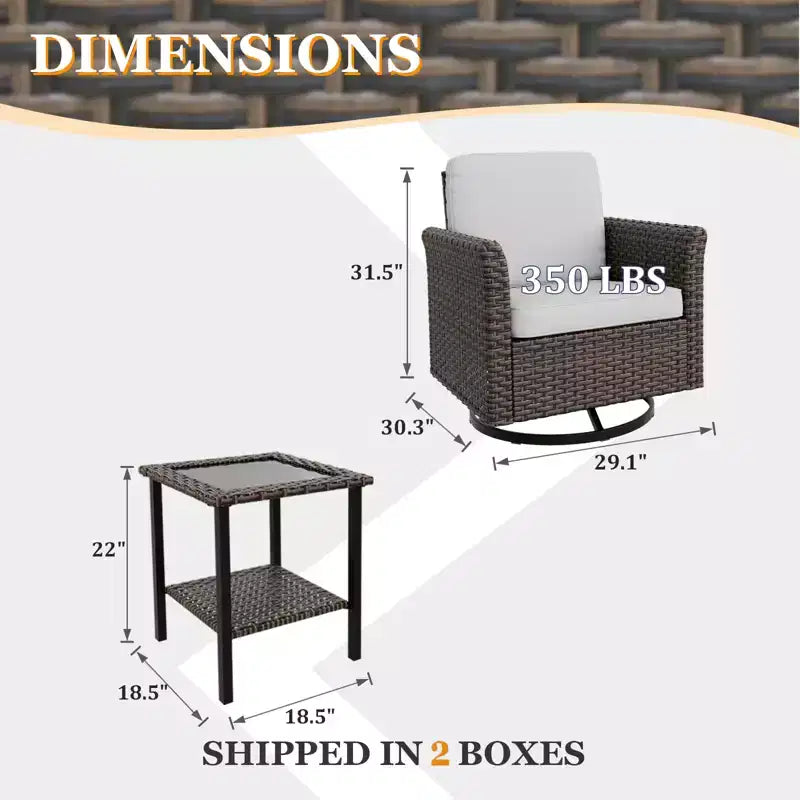 EAGLE PEAK Ocean Vista 3 Piece Outdoor Wicker Bistro Set, Variated Wicker Conversation Swivel Chair Set with Side Table