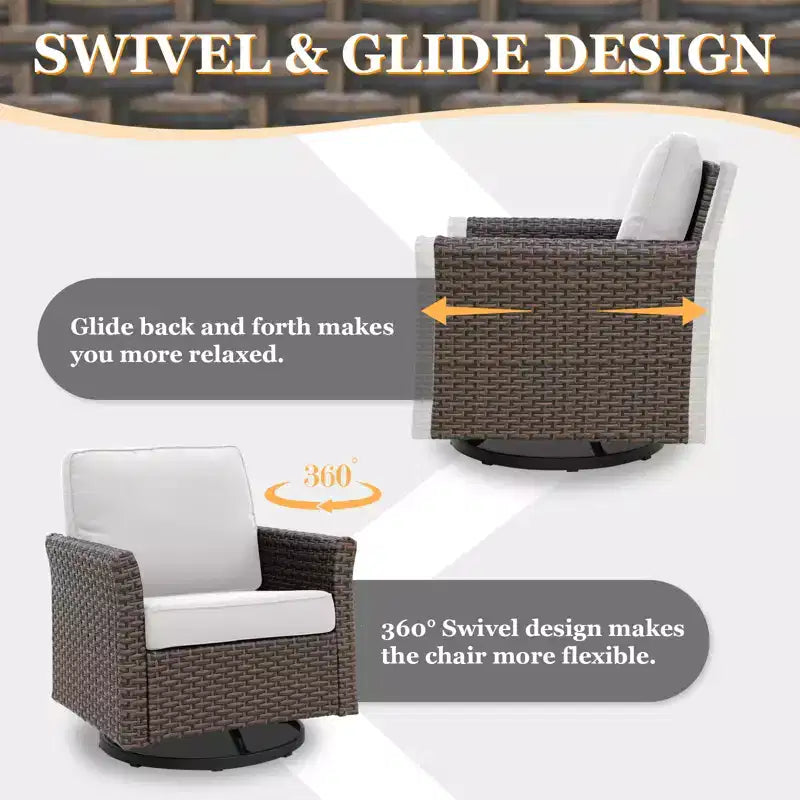 EAGLE PEAK Ocean Vista 3 Piece Outdoor Wicker Bistro Set, Variated Wicker Conversation Swivel Chair Set with Side Table