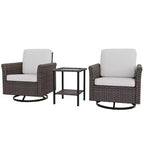 EAGLE PEAK Ocean Vista 3 Piece Outdoor Wicker Bistro Set, Variated Wicker Conversation Swivel Chair Set with Side Table