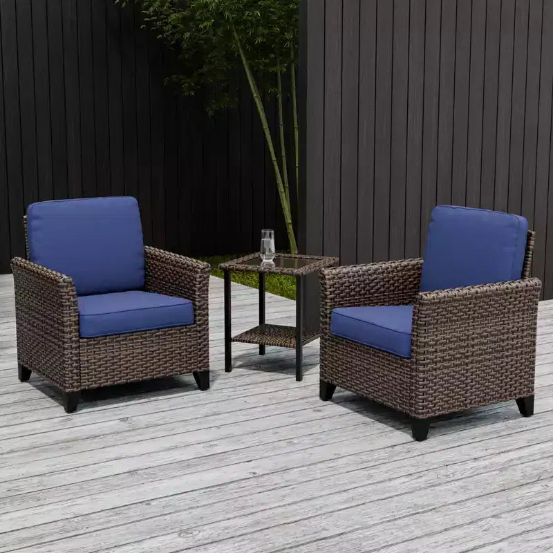 EAGLE PEAK Ocean Vista 3 Piece Outdoor Wicker Bistro Set, Variated Wicker Conversation Dining Chair Set with Side Table