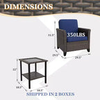 EAGLE PEAK Ocean Vista 3 Piece Outdoor Wicker Bistro Set, Variated Wicker Conversation Dining Chair Set with Side Table