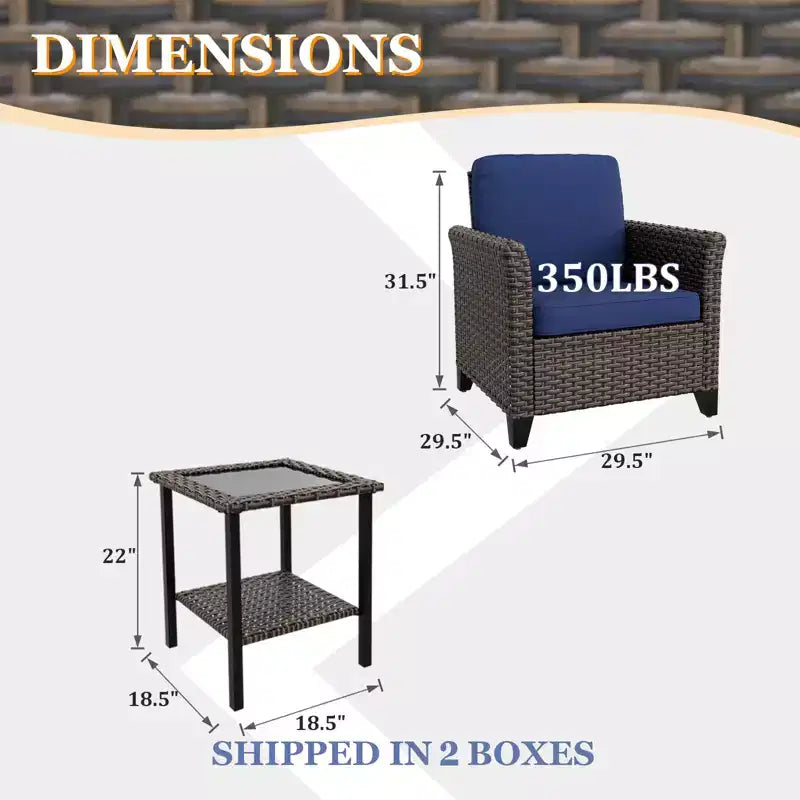 EAGLE PEAK Ocean Vista 3 Piece Outdoor Wicker Bistro Set, Variated Wicker Conversation Dining Chair Set with Side Table