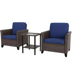 EAGLE PEAK Ocean Vista 3 Piece Outdoor Wicker Bistro Set, Variated Wicker Conversation Dining Chair Set with Side Table