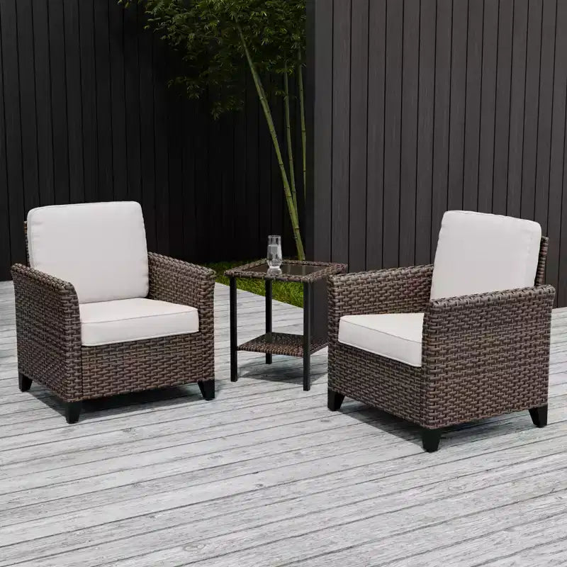 EAGLE PEAK Ocean Vista 3 Piece Outdoor Wicker Bistro Set, Variated Wicker Conversation Dining Chair Set with Side Table