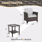 EAGLE PEAK Ocean Vista 3 Piece Outdoor Wicker Bistro Set, Variated Wicker Conversation Dining Chair Set with Side Table