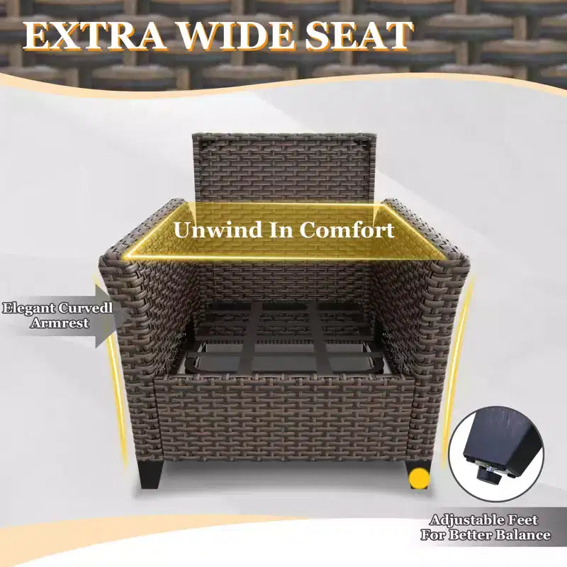 EAGLE PEAK Ocean Vista 3 Piece Outdoor Wicker Bistro Set, Variated Wicker Conversation Dining Chair Set with Side Table