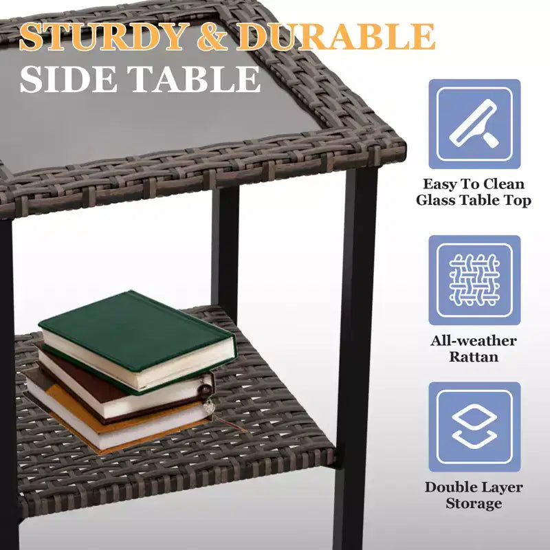 EAGLE PEAK Ocean Vista 3 Piece Outdoor Wicker Bistro Set, Variated Wicker Conversation Dining Chair Set with Side Table