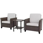 EAGLE PEAK Ocean Vista 3 Piece Outdoor Wicker Bistro Set, Variated Wicker Conversation Dining Chair Set with Side Table