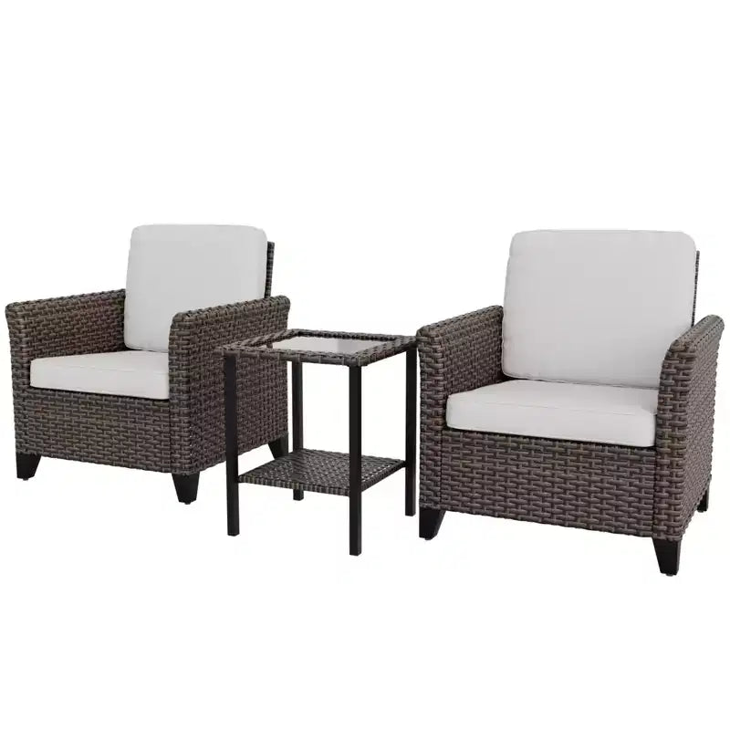EAGLE PEAK Ocean Vista 3 Piece Outdoor Wicker Bistro Set, Variated Wicker Conversation Dining Chair Set with Side Table