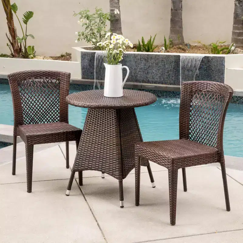 Christopher Knight Home Candice 3 Piece Patio Bistro Dining Furniture Set with Stackable Chairs