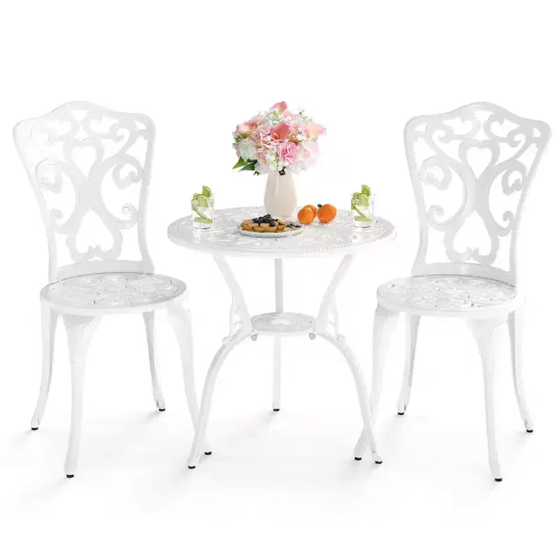 Costway 3 PCS Patio Bistro Set with Umbrella Holes Outdoor Bistro Set for Front Porch White/Green