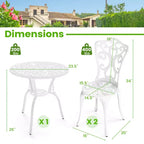Costway 3 PCS Patio Bistro Set with Umbrella Holes Outdoor Bistro Set for Front Porch White/Green