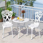 Costway 3 PCS Patio Bistro Set with Umbrella Holes Outdoor Bistro Set for Front Porch White/Green