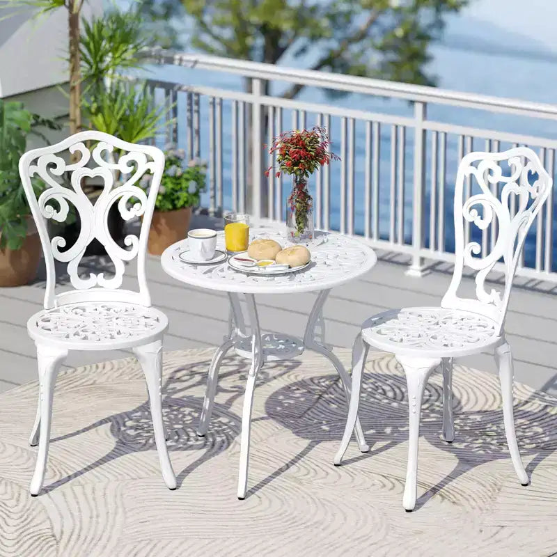 Costway 3 PCS Patio Bistro Set with Umbrella Holes Outdoor Bistro Set for Front Porch White/Green