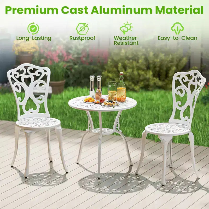 Costway 3 PCS Patio Bistro Set with Umbrella Holes Outdoor Bistro Set for Front Porch White/Green