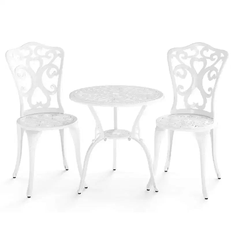 Costway 3 PCS Patio Bistro Set with Umbrella Holes Outdoor Bistro Set for Front Porch White/Green