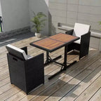 vidaXL Garden Table And Chair Black PE Rattan Medium Removable Covers