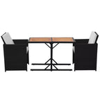 vidaXL Garden Table And Chair Black PE Rattan Medium Removable Covers