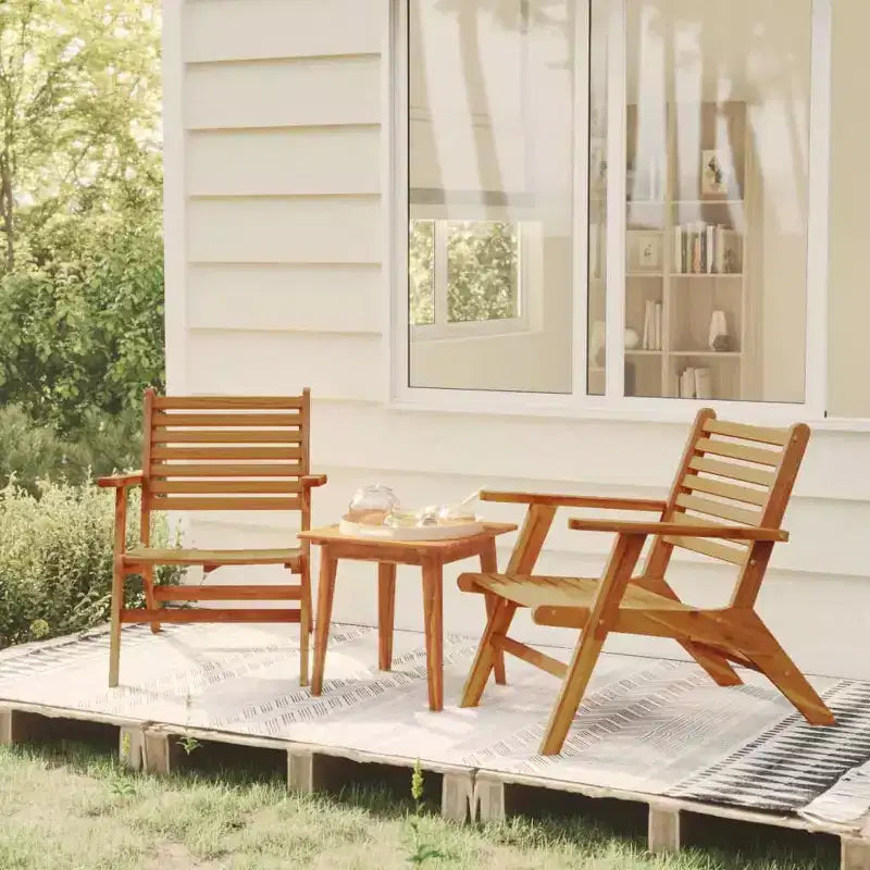 vidaXL 3-Piece Outdoor Bistro Set - Solid Acacia Wood Patio Furniture - Classic Slatted Design Chairs with Square Table - Brown Garden Lounge Set