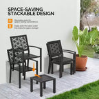 VINGLI 3-Piece Outdoor Bistro Set, Stackable Metal Table & Chairs with Rust-Resistant Coating, Black