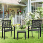 VINGLI 3-Piece Outdoor Bistro Set, Stackable Metal Table & Chairs with Rust-Resistant Coating, Black