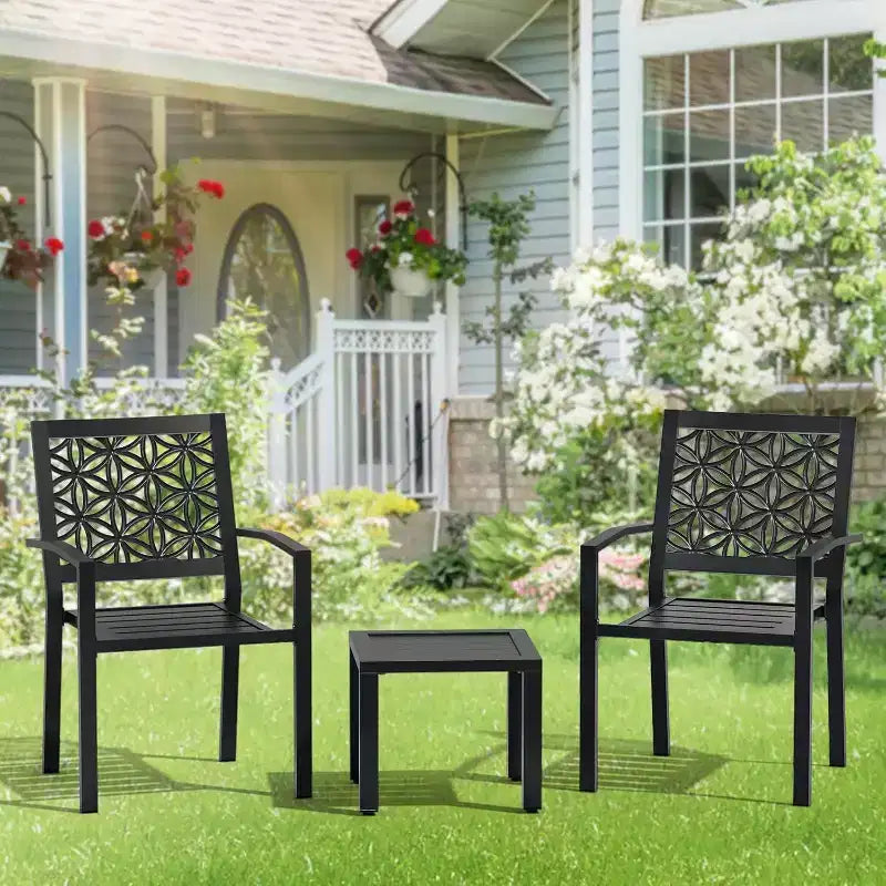 VINGLI 3-Piece Outdoor Bistro Set, Stackable Metal Table & Chairs with Rust-Resistant Coating, Black