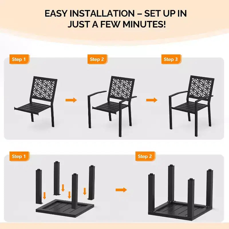 VINGLI 3-Piece Outdoor Bistro Set, Stackable Metal Table & Chairs with Rust-Resistant Coating, Black