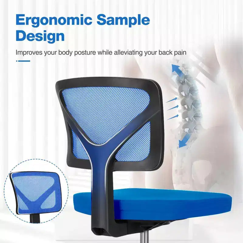 Armless Mesh Office Chair with Adjustable Height and Lumbar Support, Swivel Rolling Computer Desk Chair for Small Spaces