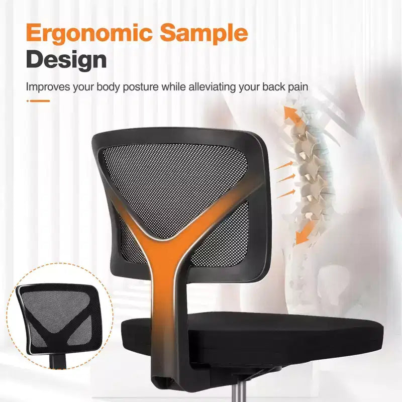 Armless Mesh Office Chair with Adjustable Height and Lumbar Support, Swivel Rolling Computer Desk Chair for Small Spaces