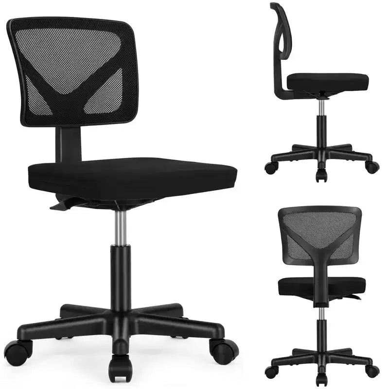 Armless Mesh Office Chair with Adjustable Height and Lumbar Support, Swivel Rolling Computer Desk Chair for Small Spaces