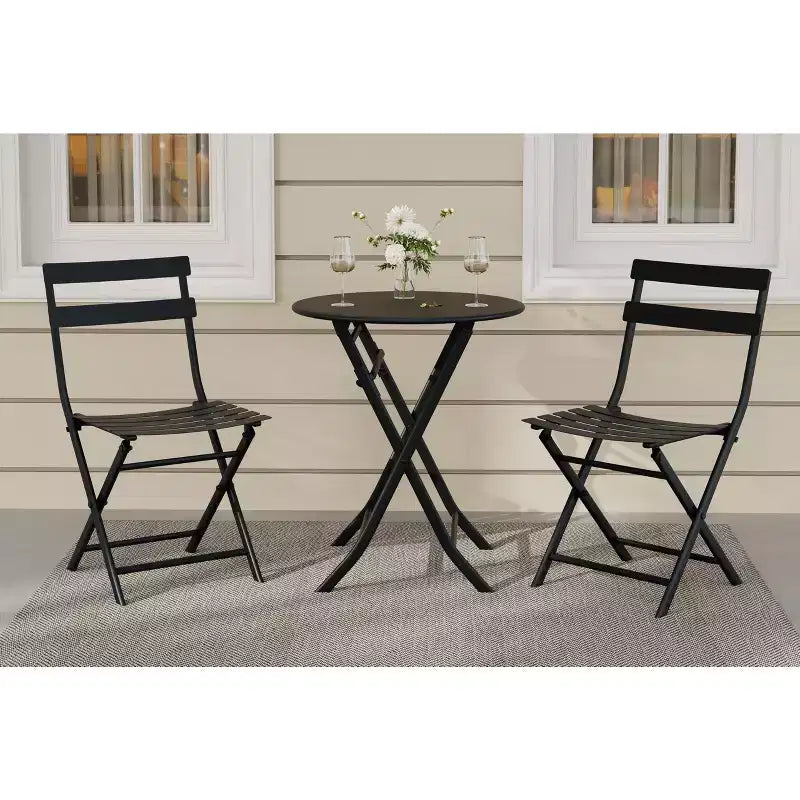 3-Piece Patio Bistro Set Folding Bistro Table and 2 Chairs Outdoor Furniture Sets with Premium Frame Space Saving Weather Resistant for Bistro Balcony