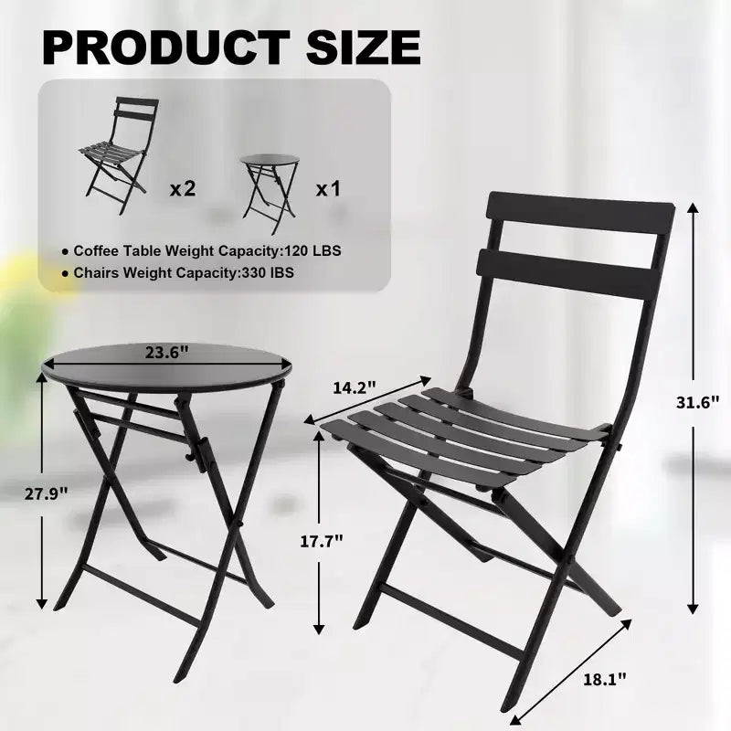 3-Piece Patio Bistro Set Folding Bistro Table and 2 Chairs Outdoor Furniture Sets with Premium Frame Space Saving Weather Resistant for Bistro Balcony