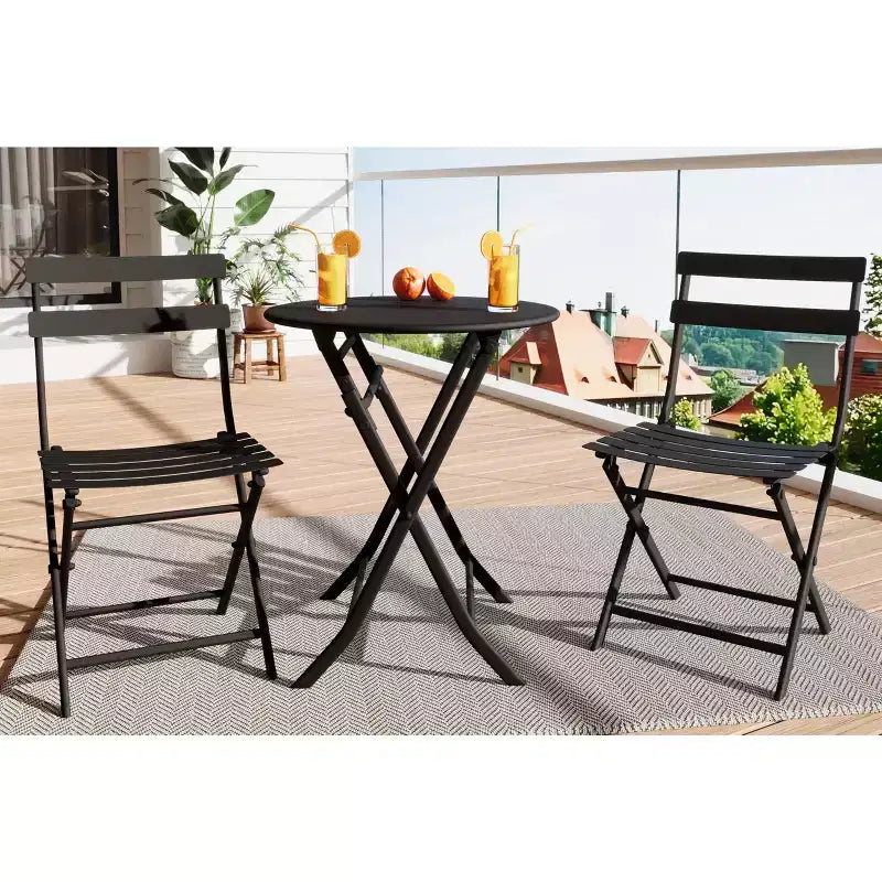 3-Piece Patio Bistro Set Folding Bistro Table and 2 Chairs Outdoor Furniture Sets with Premium Frame Space Saving Weather Resistant for Bistro Balcony