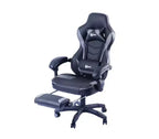 RadioShack Gaming Chair Black And Gray, Ergonomic Racing-Style Chair With Adjustable Height, Footrest, Lumbar Support, And Comfortable Padding