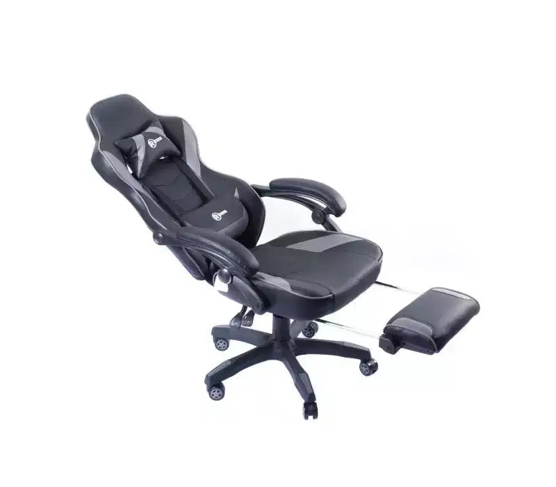 RadioShack Gaming Chair Black And Gray, Ergonomic Racing-Style Chair With Adjustable Height, Footrest, Lumbar Support, And Comfortable Padding