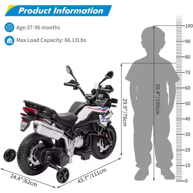 12V 7AH Ride On Motorcycle, Licensed BMW Kids Motorcycle, High/Low Speed, EVA Tire, LED Headlights, for Boys and Girls
