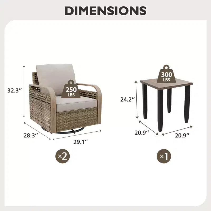 EAGLE PEAK Bistro Table and Chairs, Outdoor Bistro Set, Wicker Swivel Rocking Chairs and Table