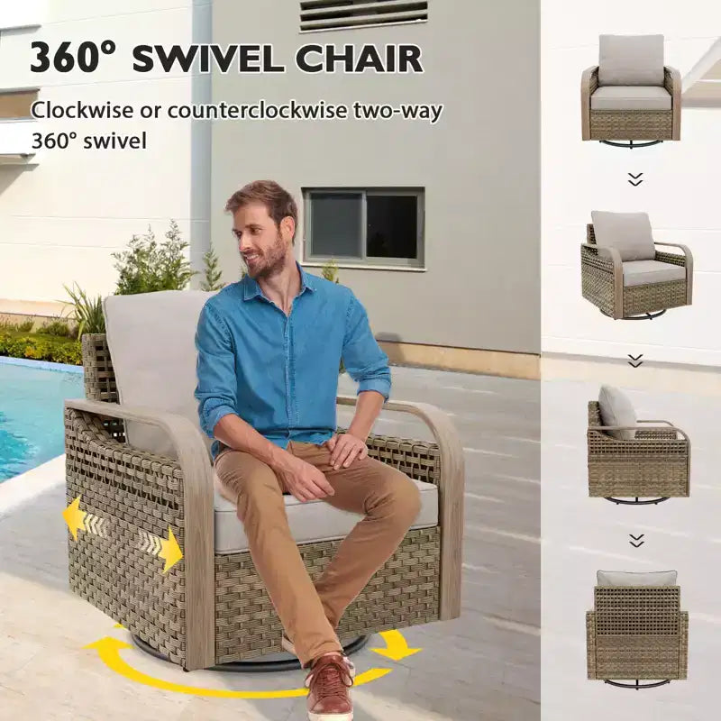 EAGLE PEAK Bistro Table and Chairs, Outdoor Bistro Set, Wicker Swivel Rocking Chairs and Table