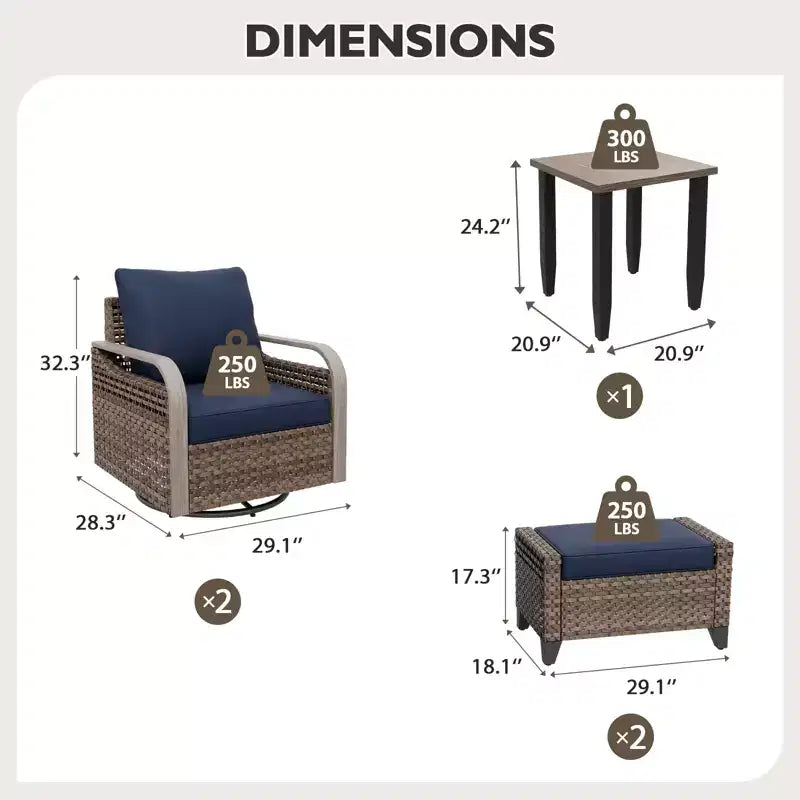 EAGLE PEAK Bistro Table and Chairs, Outdoor Bistro Set, Wicker Swivel Rocking Chairs and Table