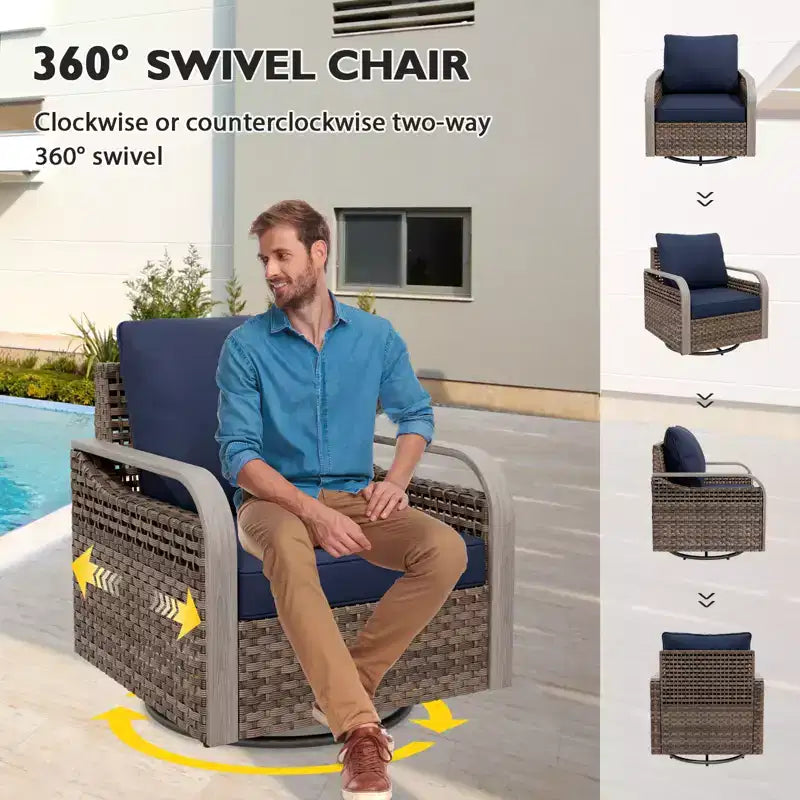 EAGLE PEAK Bistro Table and Chairs, Outdoor Bistro Set, Wicker Swivel Rocking Chairs and Table