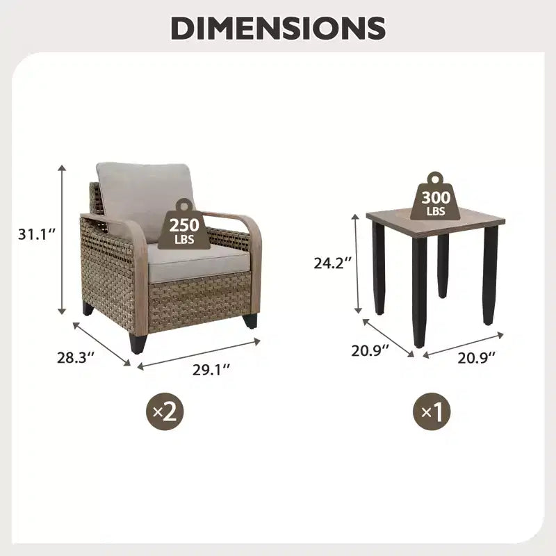 EAGLE PEAK Wicker Bistro Table and Chairs, Outdoor Bistro Set, Rattan Patio Furniture, Wicker Patio Chairs & Table, 3 Piece Set