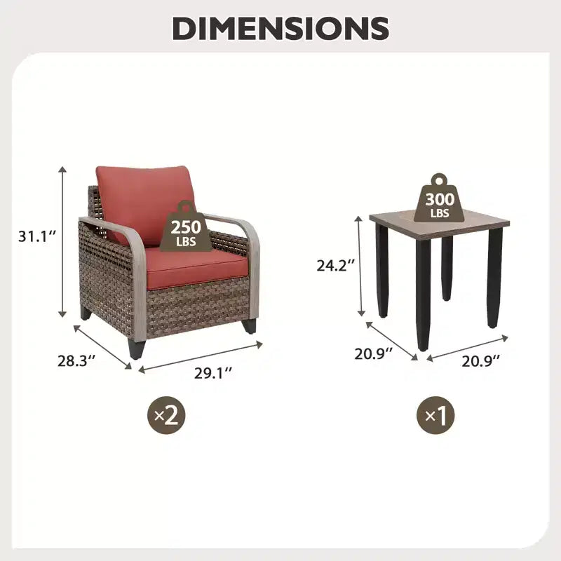 EAGLE PEAK Wicker Bistro Table and Chairs, Outdoor Bistro Set, Rattan Patio Furniture, Wicker Patio Chairs & Table, 3 Piece Set